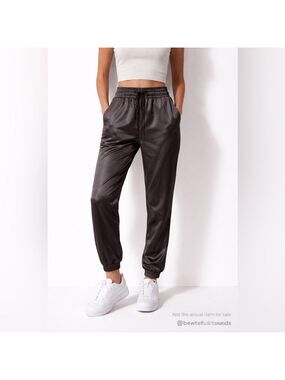 Fidelity Denim S Charcoal Satin Jogger Pants Elastic Waist